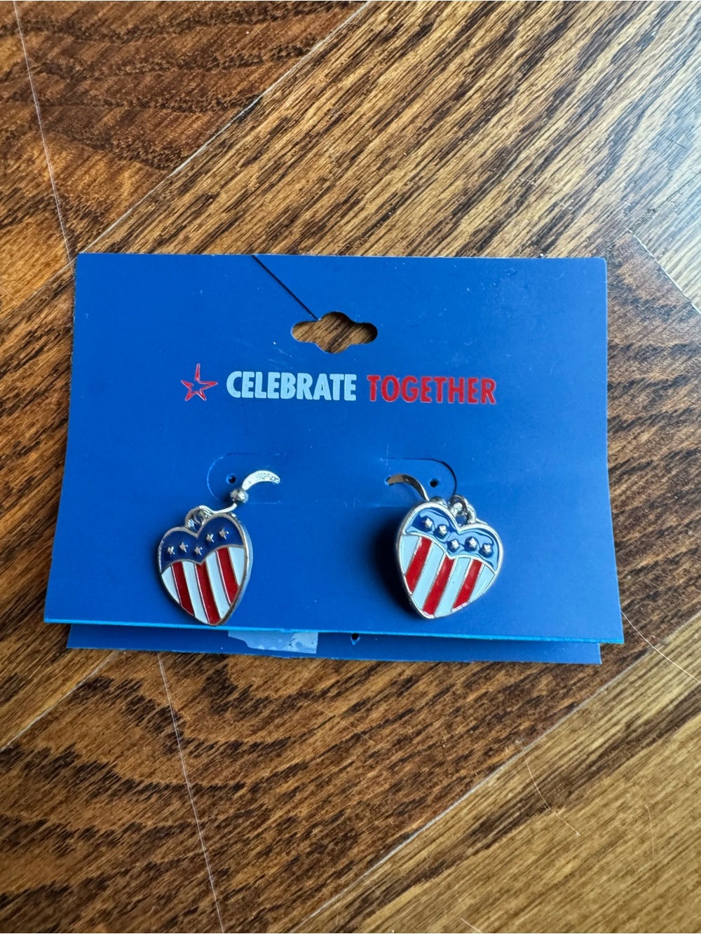New Celebrate Together Heart Flag Earrings - Red, White & Blue